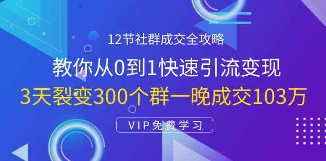 12节社群成交全攻略:从0到1快速引流变现,3天裂变300个群一晚成交103万-项目资源库