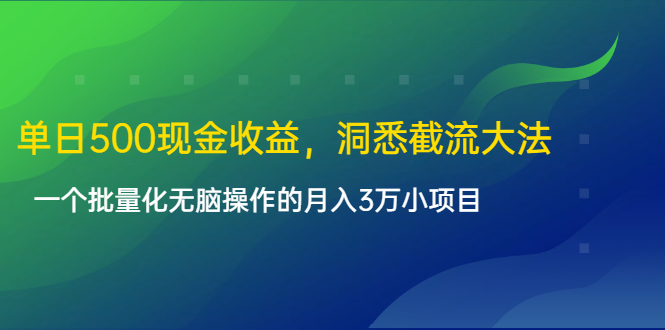 单日500现金收益，洞悉截流大法，一个批量化无脑操作的月入3万小项目-项目资源库