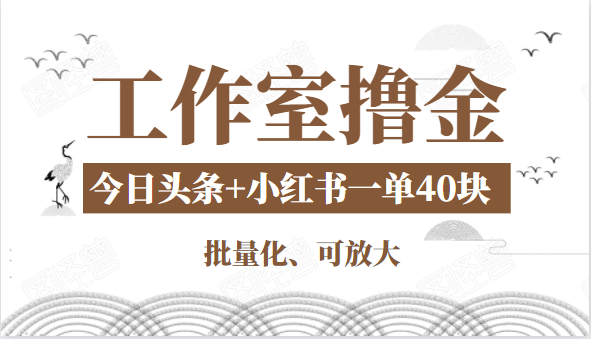 工作室撸金二件套：撸今日头条原创收益+小红书一单利润40块项目-项目资源库