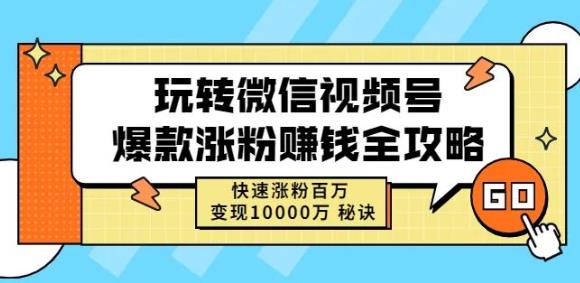 玩转微信视频号爆款涨粉赚钱全攻略，快速涨粉百万变现万元秘诀-项目资源库