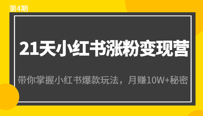 21天小红书涨粉变现营（第4期）：带你掌握小红书爆款玩法，月赚10W+秘密-项目资源库