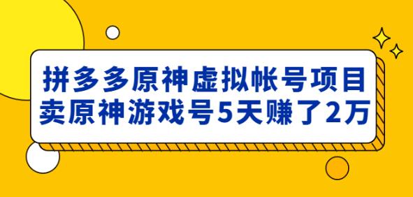 外面卖2980的拼多多原神虚拟帐号项目：卖原神游戏号5天赚了2万-项目资源库