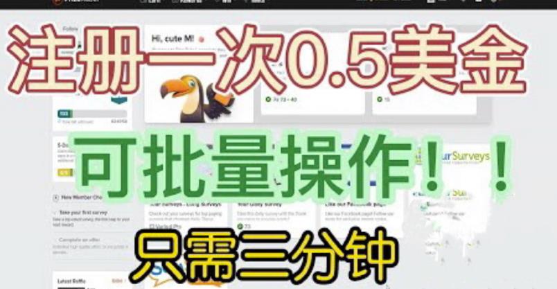 国外项目注册一次0.5美金，只需三分钟无脑操作，可批量同时放大操作，小白工作室福利【揭秘】-项目资源库