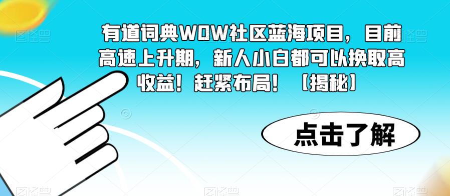有道词典WOW社区蓝海项目，目前高速上升期，新人小白都可以换取高收益！赶紧布局！【揭秘】-项目资源库