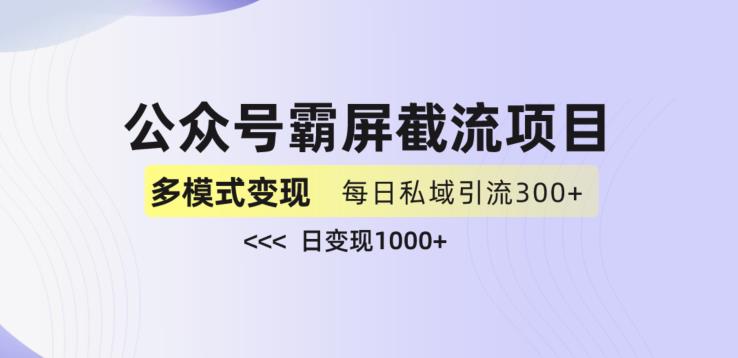 公众号霸屏截流项目+私域多渠道变现玩法，全网首发，日入1000+【揭秘】-项目资源库