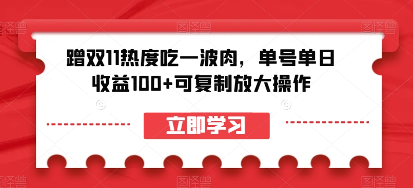 蹭双11热度吃一波肉，单号单日收益100+可复制放大操作【揭秘】-项目资源库