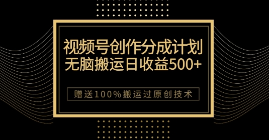 最新视频号创作分成计划，无脑搬运一天收益500+，100%搬运过原创技巧【揭秘】-项目资源库
