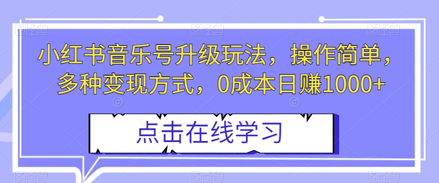 小红书音乐号升级玩法，操作简单，多种变现方式，0成本日赚1000+【揭秘】-项目资源库