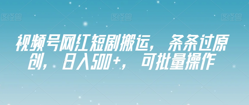 视频号网红短剧搬运，条条过原创，日入500+，可批量操作【揭秘】-项目资源库