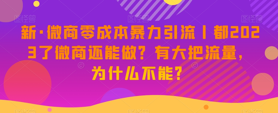 新·微商零成本暴力引流丨都2023了微商还能做?有大把流量,为什么不能?
