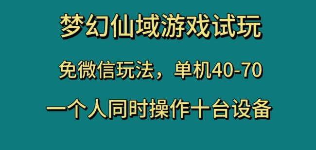 梦幻仙域游戏试玩，免微信玩法，单机40-70，一个人同时操作十台设备【揭秘】-项目资源库