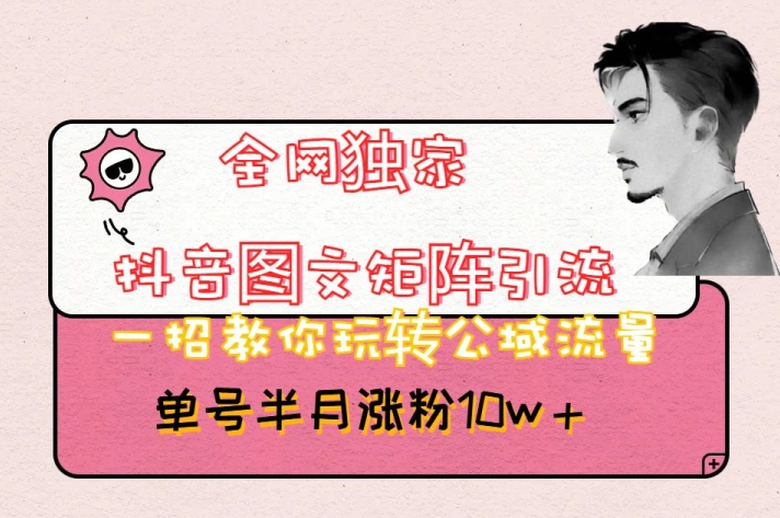 全网独家抖音图文矩阵引流，一招教你玩转公域流量，单号半月涨粉10w+【揭秘】-项目资源库