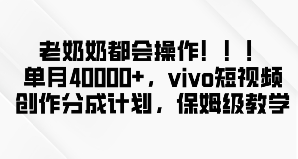 老奶奶都会操作，新平台无脑操作，单月40000+，vivo短视频创作分成计划【揭秘】-项目资源库