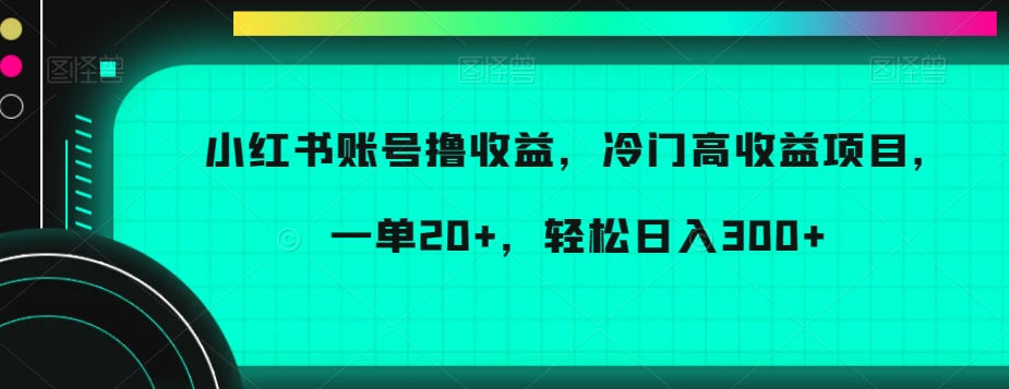 小红书账号撸收益，冷门高收益项目，一单20+，轻松日入300+【揭秘】-项目资源库