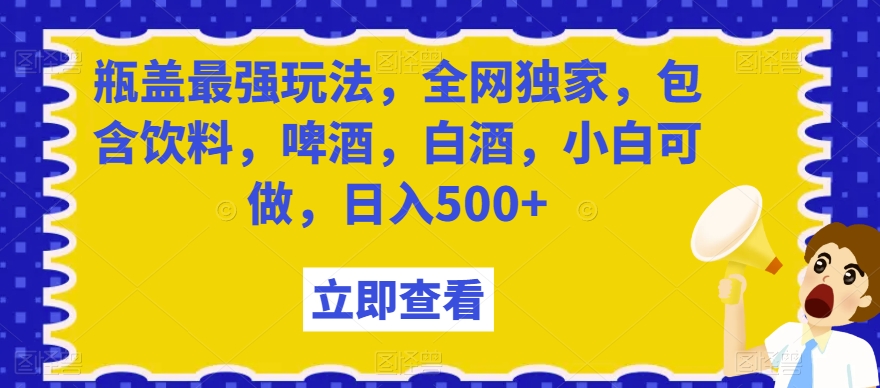 瓶盖最强玩法，全网独家，包含饮料，啤酒，白酒，小白可做，日入500+【揭秘】-项目资源库