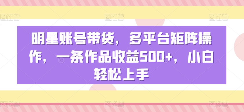 明星账号带货,多平台矩阵操作,一条作品收益500+,小白轻松上手【揭秘】
