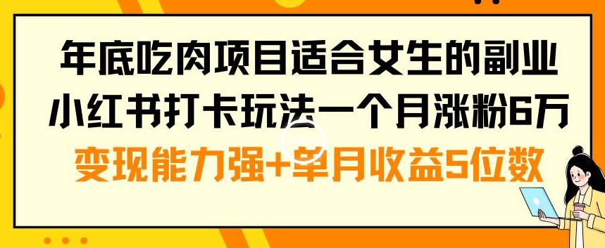 年底吃肉项目适合女生的副业小红书打卡玩法一个月涨粉6万+变现能力强+单月收益5位数【揭秘】-项目资源库