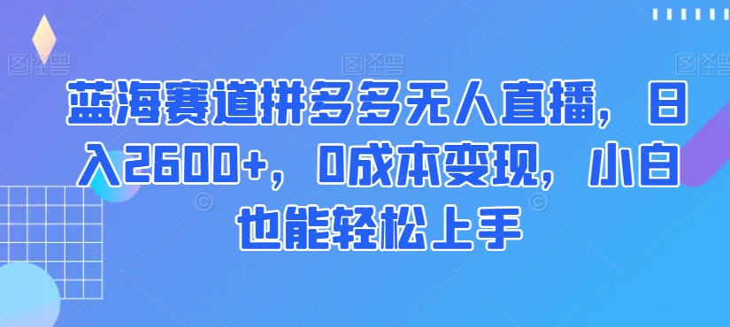 蓝海赛道拼多多无人直播，日入2600+，0成本变现，小白也能轻松上手【揭秘】-项目资源库