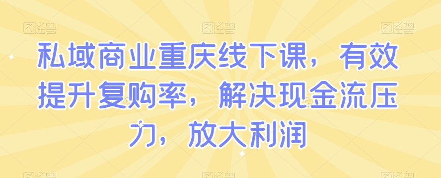 私域商业重庆线下课，有效提升复购率，解决现金流压力，放大利润-项目资源库