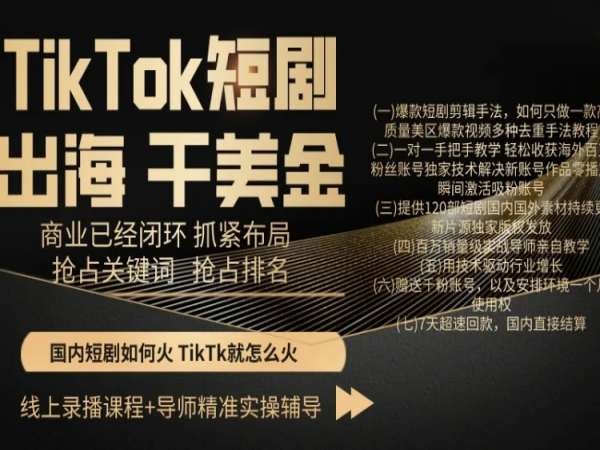 TikTok短剧出海干美金，商业已经闭环抓紧布局，抢占关键词抢占排名-项目资源库