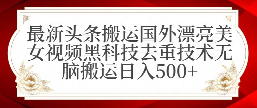 最新头条搬运国外漂亮美女视频黑科技去重技术无脑搬运日入500+【揭秘】-项目资源库