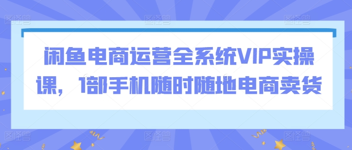 闲鱼电商运营全系统VIP实操课，1部手机随时随地电商卖货-项目资源库