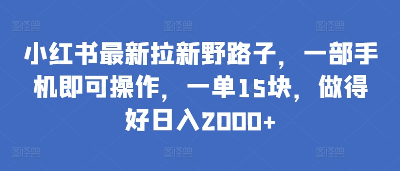 小红书最新拉新野路子，一部手机即可操作，一单15块，做得好日入2000+【揭秘】-项目资源库