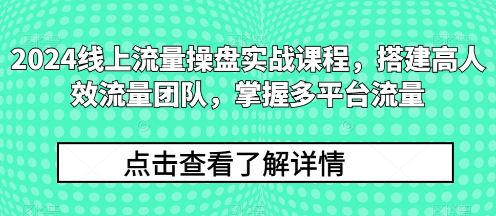 2024线上流量操盘实战课程,搭建高人效流量团队,掌握多平台流量