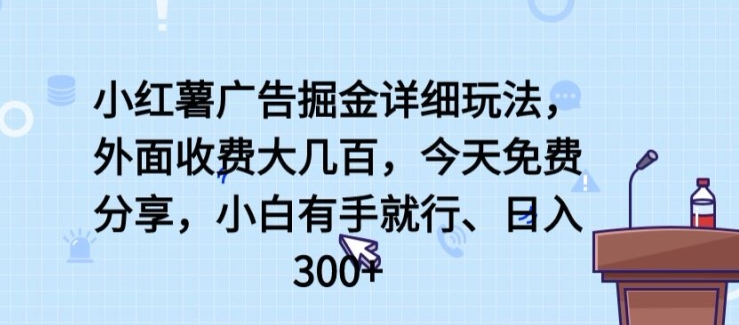 小红薯广告掘金详细玩法，外面收费大几百，小白有手就行，日入300+【揭秘】-项目资源库