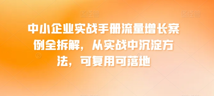 中小企业实战手册流量增长案例全拆解,从实战中沉淀方法,可复用可落地