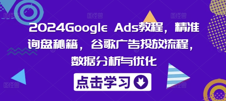 2024Google Ads教程，精准询盘秘籍，谷歌广告投放流程，数据分析与优化-项目资源库