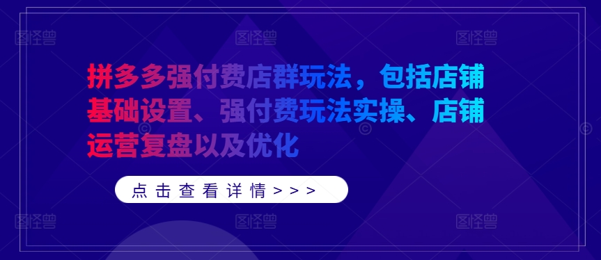 拼多多强付费店群玩法,包括店铺基础设置、强付费玩法实操、店铺运营复盘以及优化