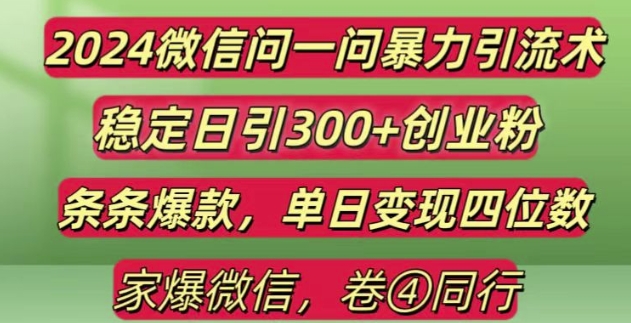2024最新微信问一问暴力引流300+创业粉,条条爆款单日变现四位数【揭秘】-项目资源库