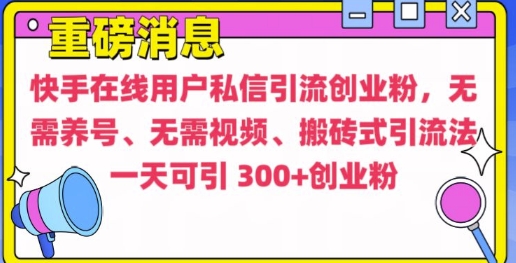 快手最新引流创业粉方法，无需养号、无需视频、搬砖式引流法【揭秘】-项目资源库
