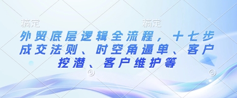 外贸底层逻辑全流程,十七步成交法则、时空角逼单、客户挖潜、客户维护等