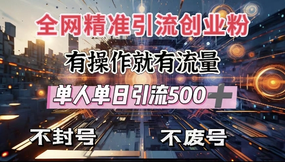 全网独家引流创业粉,有操作就有流量,单人单日引流500+,不封号、不费号