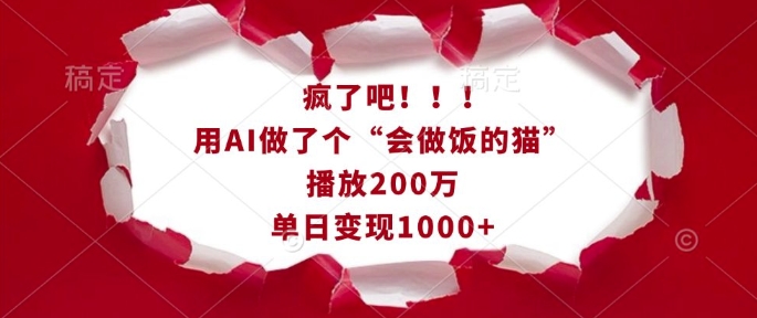 疯了吧！用AI做了个“会做饭的猫”，播放200万，单日变现1k-项目资源库