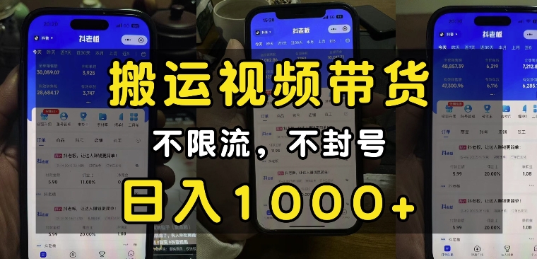 “小白必看”搬运视频带货玩法，不限流，不封号，纯自然流，日入1k-项目资源库