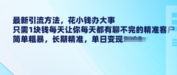 最新引流方法，花小钱办大事，只需1块钱每天让你每天都有聊不完的精准客户 简单粗暴，长期精准-项目资源库