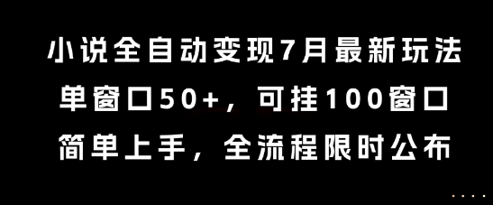 小说全自动变现7月玩法，单窗口50+，可挂100窗口，简单上手，全流程限时公布【揭秘】-项目资源库
