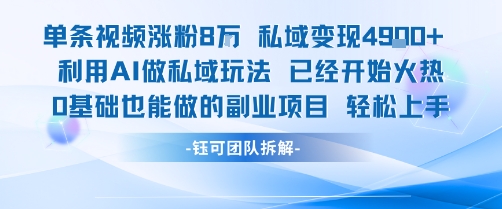 单条视频私域变现4.9k+利用AI做私域玩法 已经开始火热0基础也能做的副业项目轻松上手-项目资源库