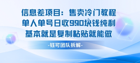 信息差项目：售卖冷门教程单人单号日收9张纯利基本就是复制粘贴就能做-项目资源库