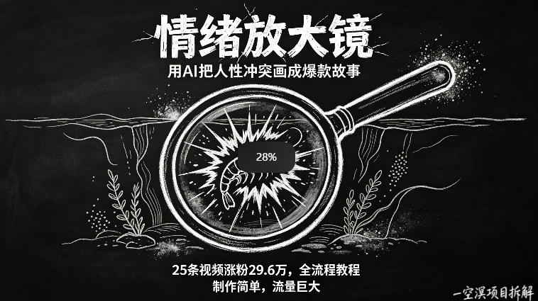 AI制作“情绪放大镜“视频，25条视频涨粉29.6W粉，流量巨大，制作简单，全流程教程-项目资源库
