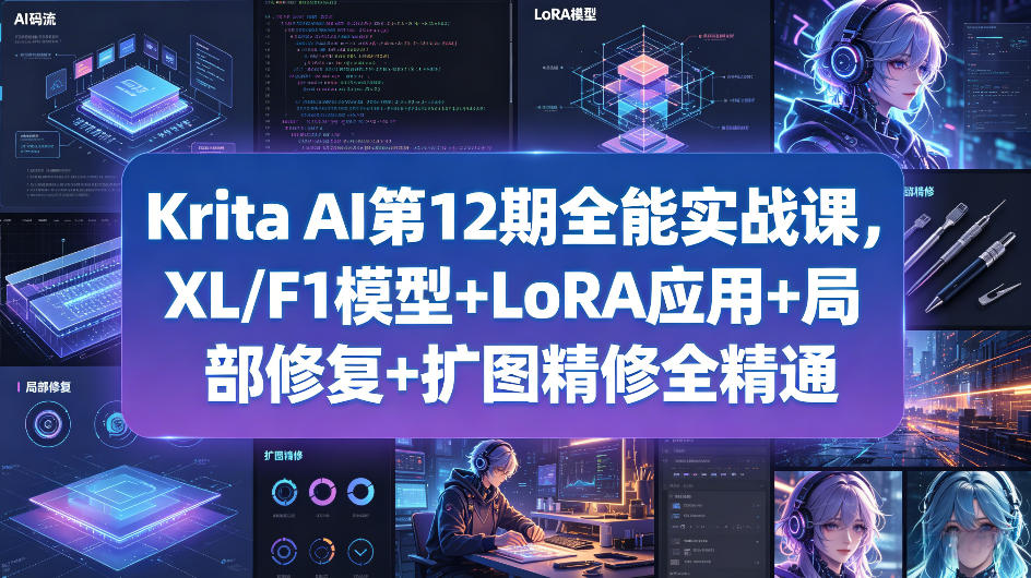 Krita AI第12期全能实战课，XL/F1模型+LoRA应用+局部修复+扩图精修全精通-项目资源库
