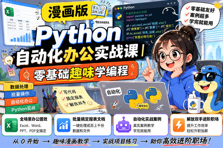 漫画版Python自动化办公实战课｜零基础趣味学编程，全场景办公提效、批量搞定报表文档、解放双手进阶职场-项目资源库