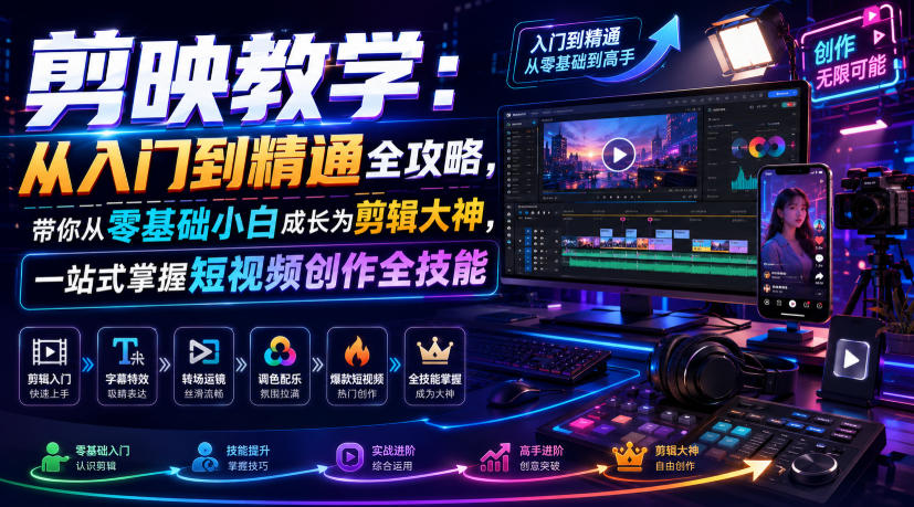剪映教学：从入门到精通全攻略，带你从零基础小白成长为剪辑大神，一站式掌握短视频创作全技能-项目资源库