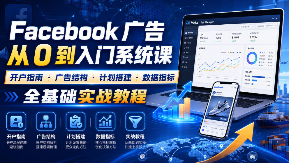 Facebook广告新手从0到入门系统课｜开户指南・广告结构・计划搭建・数据指标全基础实战教程-项目资源库