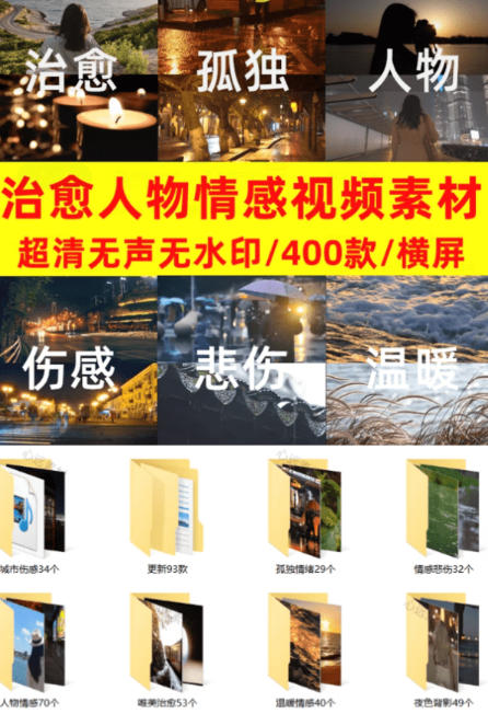 爆款短视频常用视频素材！抖音治愈伤感人物情感视频素材，400款合集，无声无水印，视频感氛围拉满-项目资源库