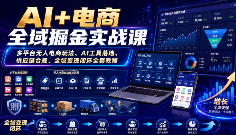 AI+电商全域掘金实战课｜多平台无人电商玩法、AI工具落地、供应链合规、全域变现闭环全套教程-项目资源库