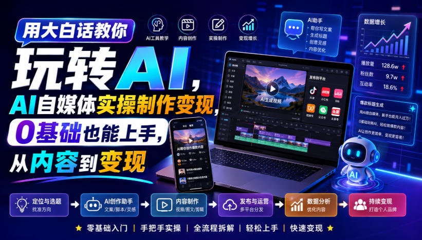用大白话教你玩转AI，AI自媒体实操制作变现，0基础也能上手，从内容到变现-项目资源库